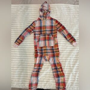 Cat & Jack Pink Multicolor Plaid Hooded Zip-Up One-Piece Pajama